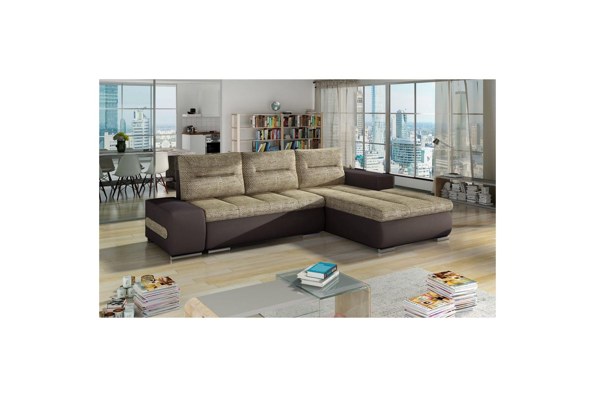 Seksjon Eltap Ottavio 275x180x85 cm - Berlin 03, Soft 66, Beige, Mørkebrun, Høyre
