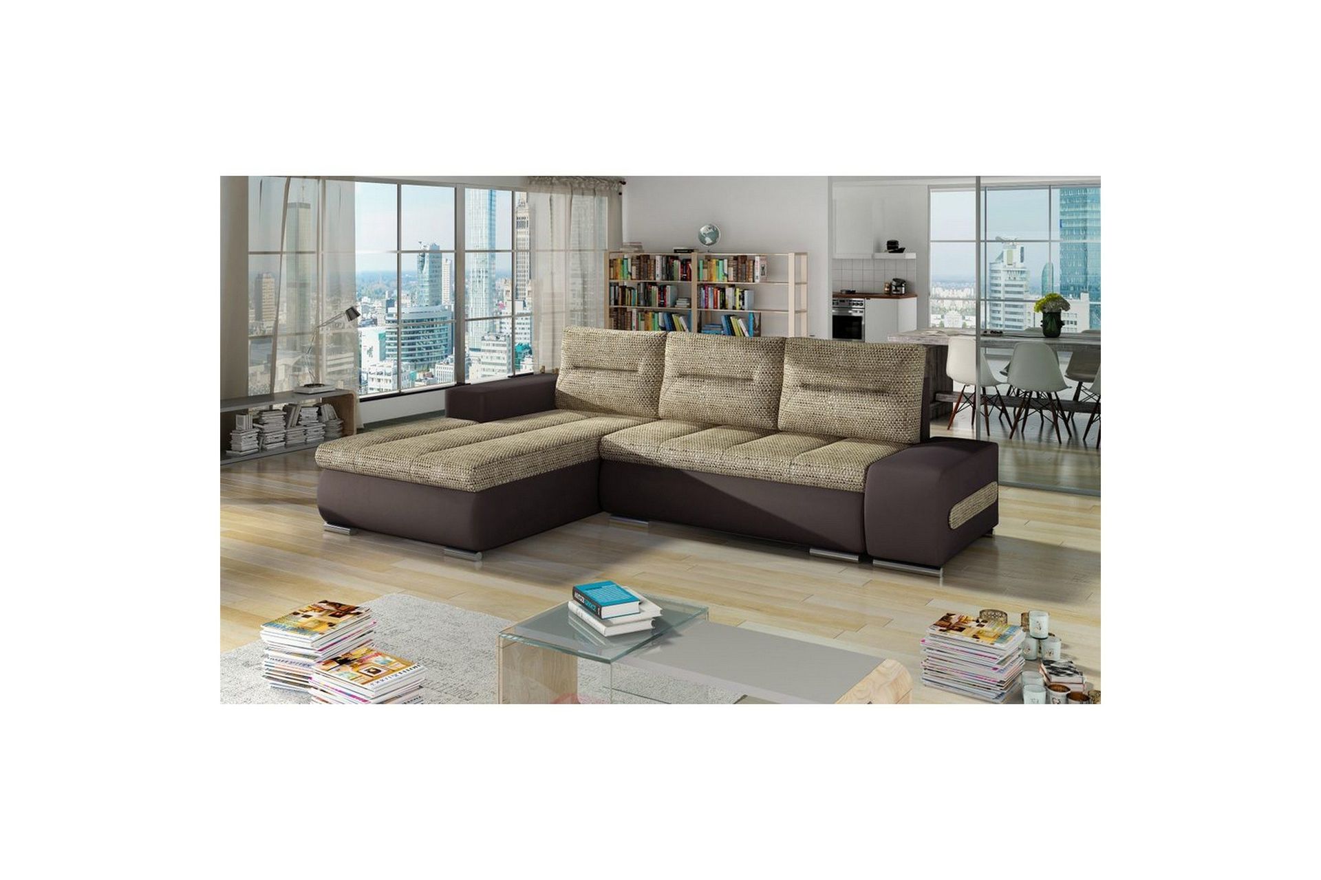 Seksjon Eltap Ottavio 275x180x85 cm - Berlin 03, Soft 66, Beige, Mørkebrun, Venstre