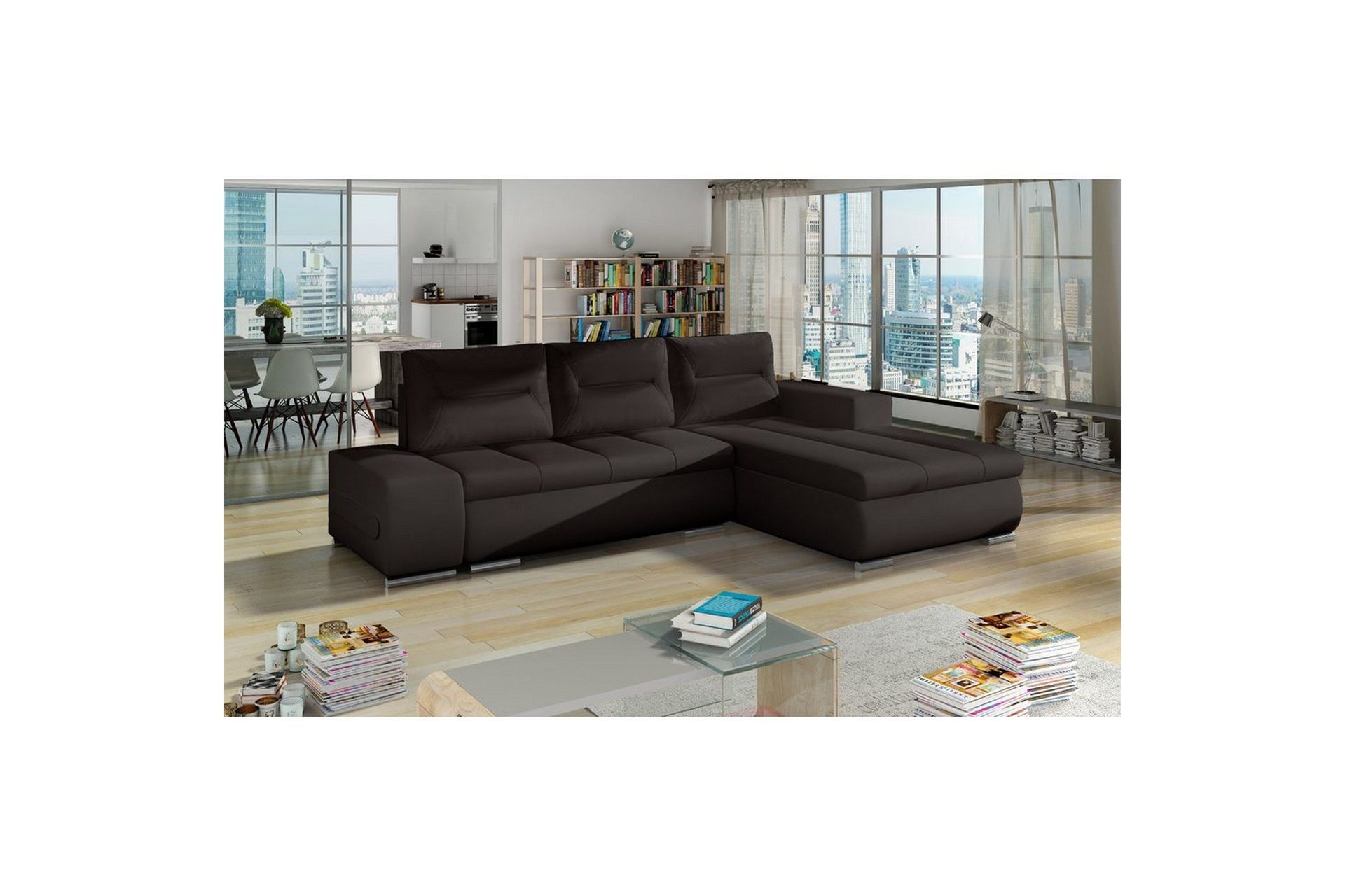 Seksjon Eltap Ottavio 275x180x85 cm - Soft 66, Soft 15, Mørk brun, Svart, Høyre