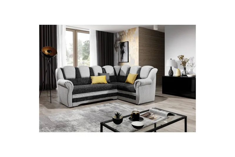 Seksjonssofa Eltap Lord II 243x195x112 cm, Berlin 02, Berlin 10, Sort, Grå, Høyre
