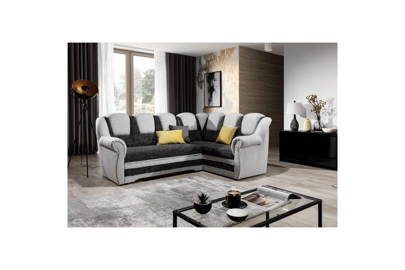 Seksjonssofa Eltap Lord II 243x195x112 cm - Berlin 02, Berlin 10, Sort, Grå, Høyre - Møbler - Sofaer - Sovesofaer