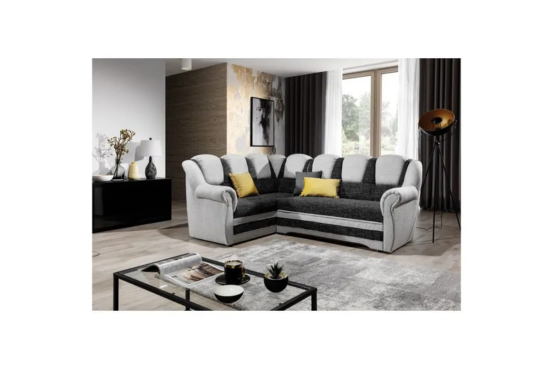 Seksjonssofa Eltap Lord II 243x195x112 cm - Berlin 02, Berlin 10, Sort, Grå, Venstre - Møbler - Sofaer - Sovesofaer