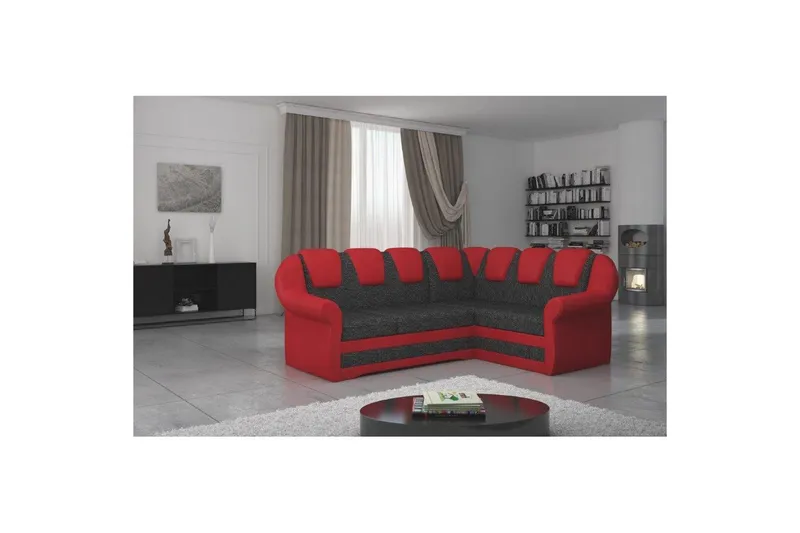 Seksjonssofa Eltap Lord II 243x195x112 cm - Berlin 02, Myk 10, Sort, Rød, Høyre - Møbler - Sofaer - Sovesofaer