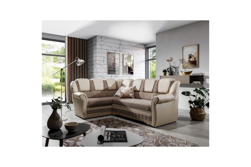 Seksjonssofa Eltap Lord II 243x195x112 cm - Berlin 03, Myk 33, Beige, Venstre - Møbler - Sofaer - Sovesofaer