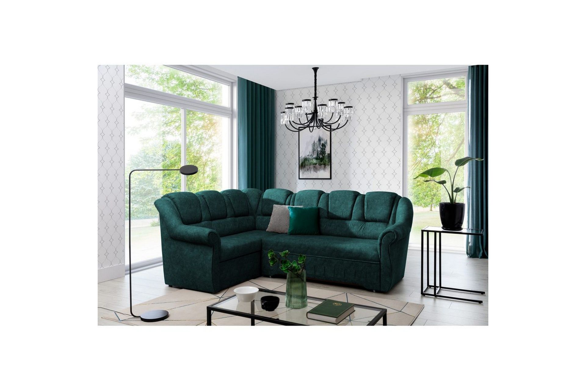 Seksjonssofa Eltap Lord II 243x195x112 cm - Dora 85, Mørk grønn, Venstre