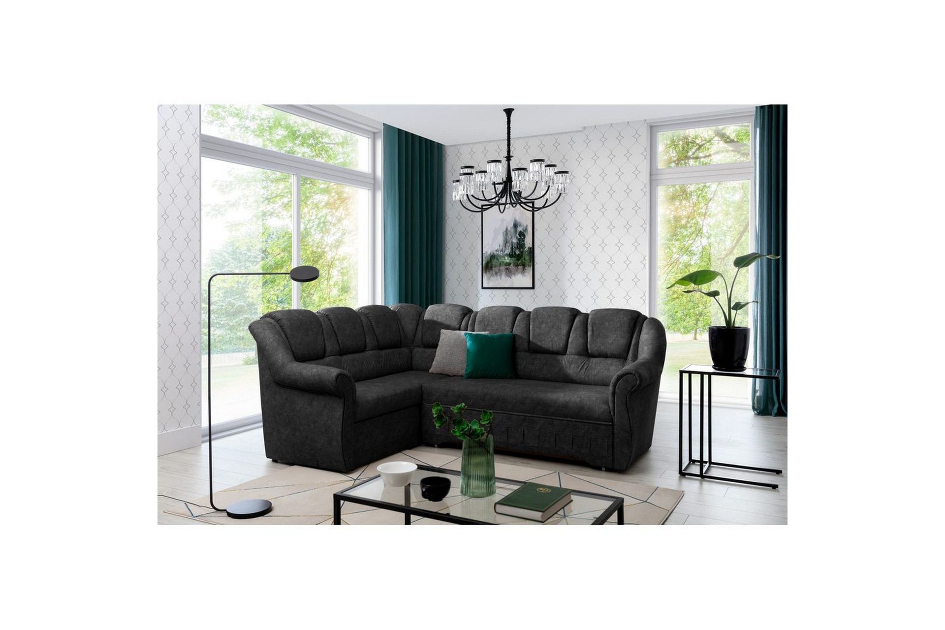 Seksjonssofa Eltap Lord II 243x195x112 cm - Dora 95, Mørk grå, Venstre