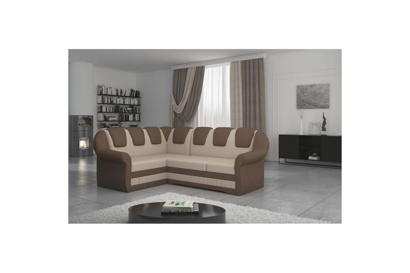 Seksjonssofa Eltap Lord II 243x195x112 cm - Jasmine 22, Soft 15, Beige, Brun, Venstre - Møbler - Sofaer - Sovesofaer
