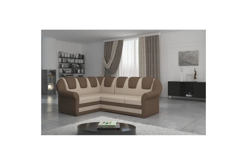 Seksjonssofa Eltap Lord II 243x195x112 cm - Jasmine 22, Soft 15, Beige, Brun, Venstre - Møbler - Sofaer - Sovesofaer