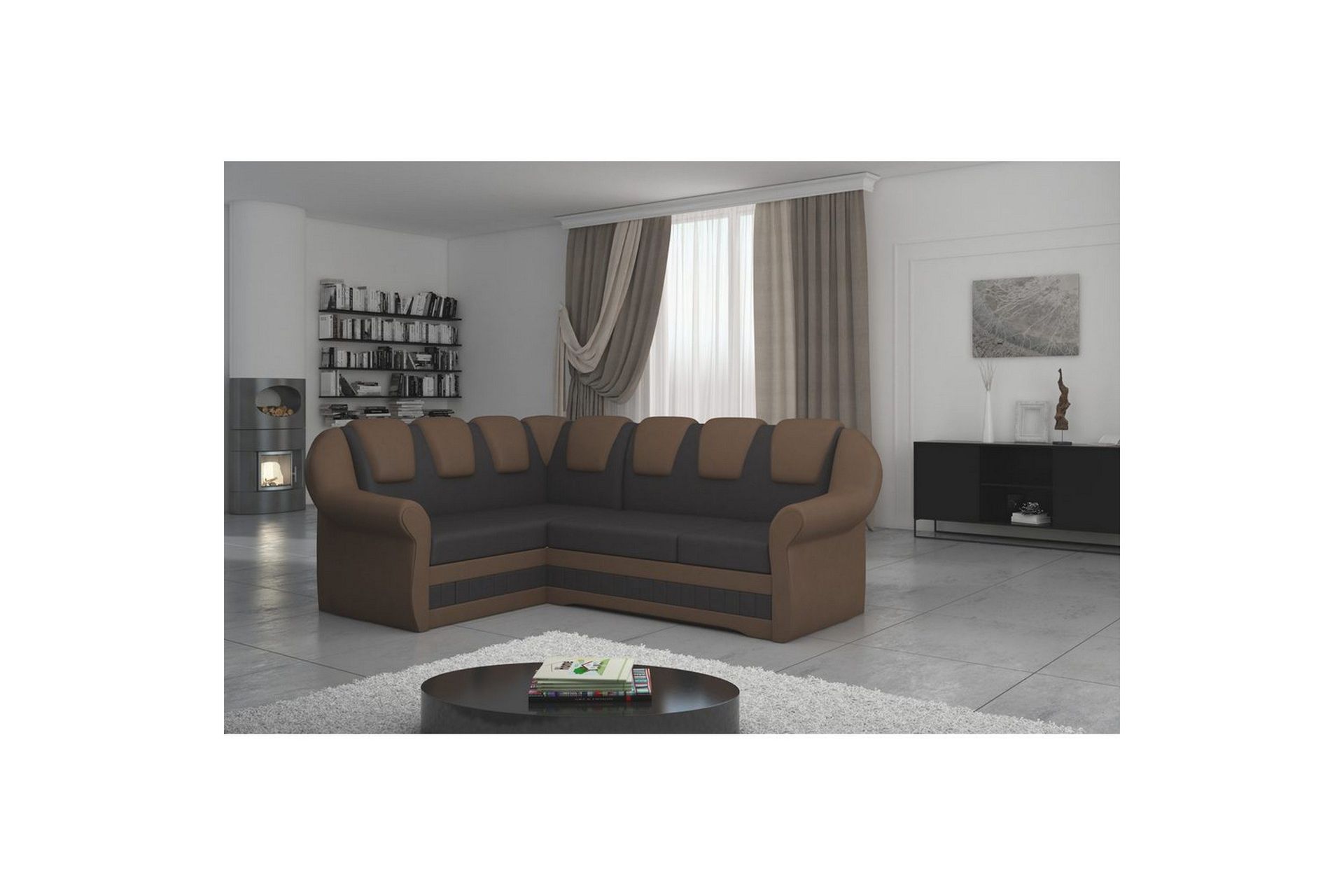Seksjonssofa Eltap Lord II 243x195x112 cm - Soft 66, Soft 15, Mørk brun, Svart, Venstre