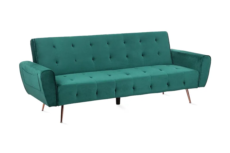 Selnes 3-seter Sovesofa 100x181 cm i Fløyel, Grønn