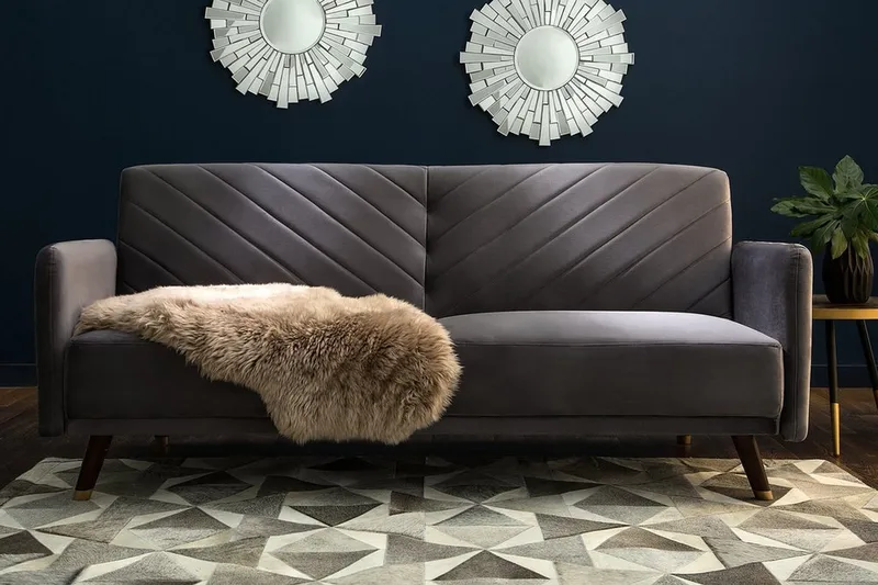 Senja 2-seter Sovesofa 200 cm i Fløyel med Treben - Grå - Møbler - Sofaer - Sovesofaer