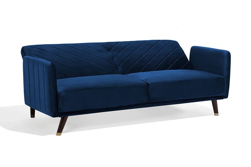 Senja 2-seter Utfellbar Rektangulær Sovesofa i Fløyel med Trebein - Blå - Møbler - Sofaer - Sovesofaer
