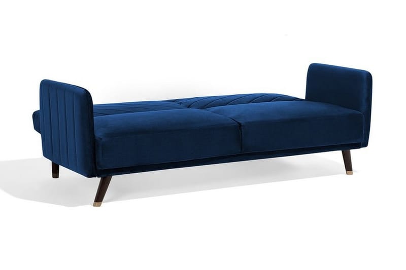 Senja 2-seter Utfellbar Rektangulær Sovesofa i Fløyel med Trebein - Blå - Møbler - Sofaer - Sovesofaer