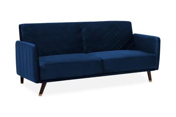 Senja 2-seter Utfellbar Rektangulær Sovesofa i Fløyel med Trebein - Blå - Møbler - Sofaer - Sovesofaer