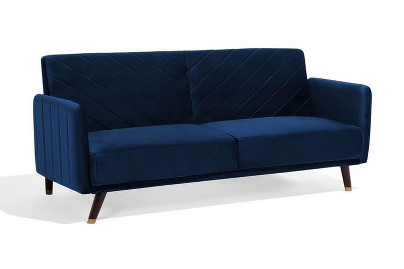 Senja 2-seter Utfellbar Rektangulær Sovesofa i Fløyel med Trebein - Blå - Møbler - Sofaer - Sovesofaer