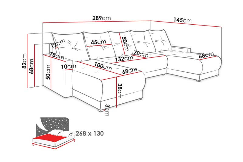 Siggarud Sovesofa - Svart / Rød - Møbler - Sofaer - Sovesofaer