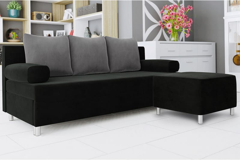Skatteg Sofa med Puff - Svart|Grå - Møbler - Sofaer - Sovesofaer