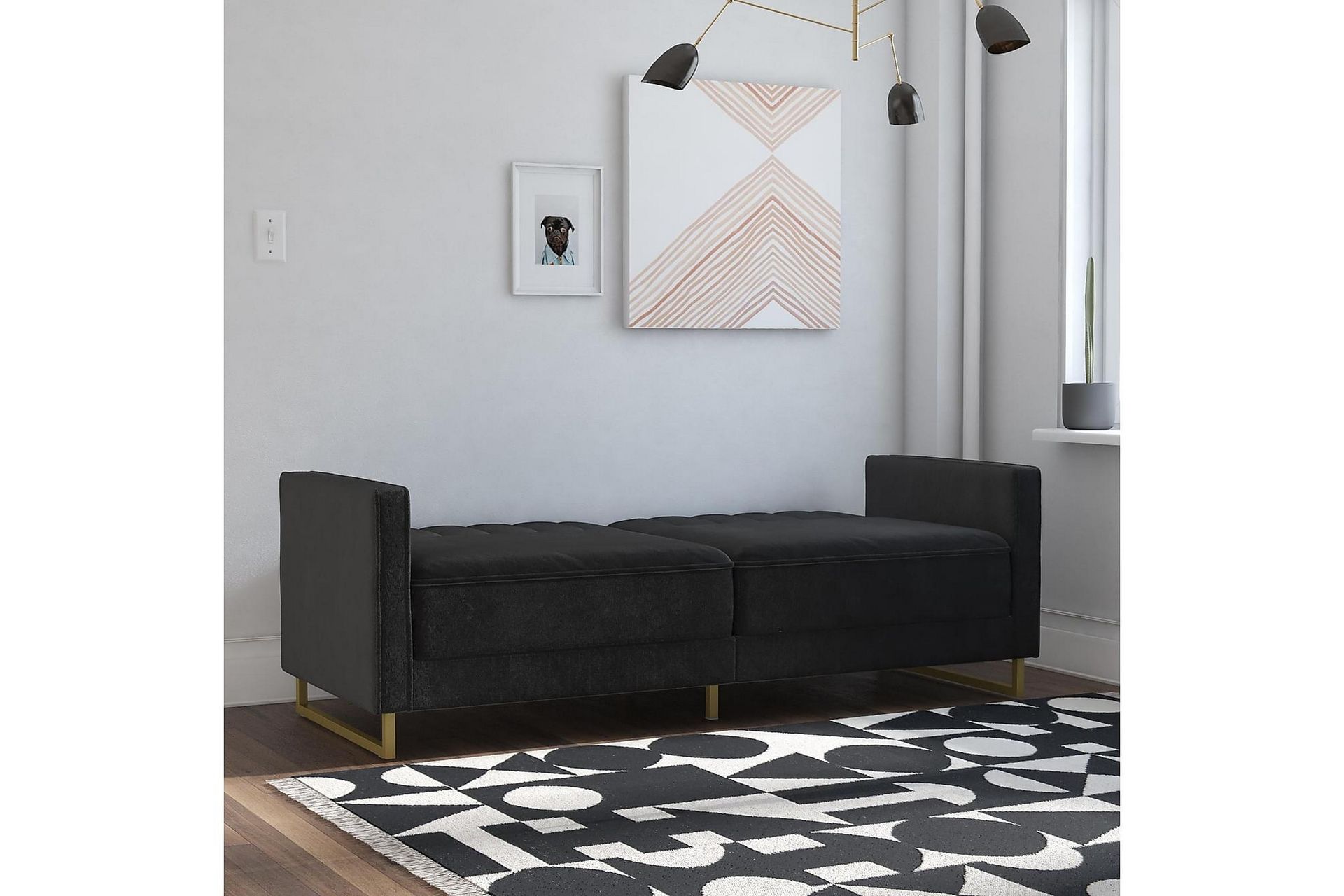 Skylar 2-seters Sovesofa Justerbar Fløyel/Svart/Messing - Novogratz - Møbler - Sofaer - Sovesofaer