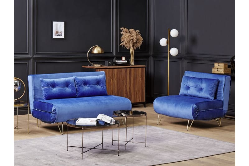 Sofa 2-seters fløyel marineblå VESTFOLD - Blå - Møbler - Sofaer - Sovesofaer