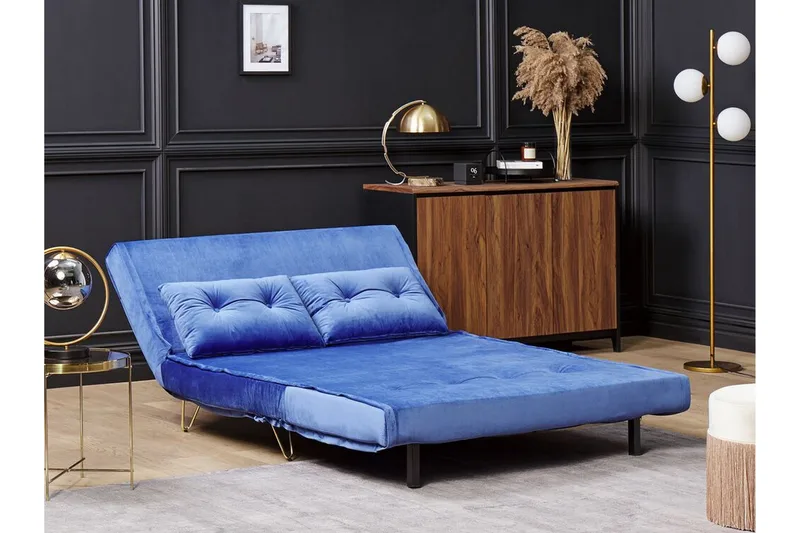 Sofa 2-seters fløyel marineblå VESTFOLD - Blå - Møbler - Sofaer - Sovesofaer