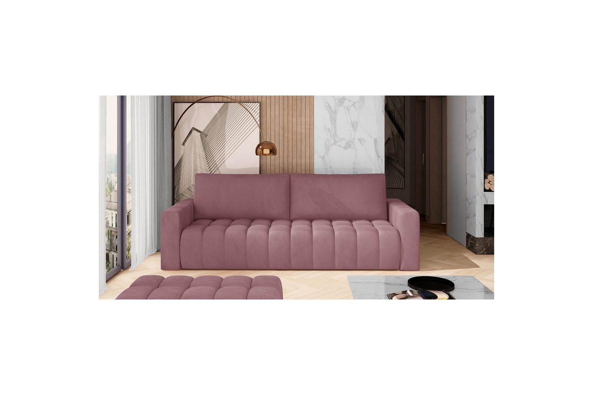 Sofa Eltap Lazaro 247x97x92 cm - Mat Velvet 63, Rosa