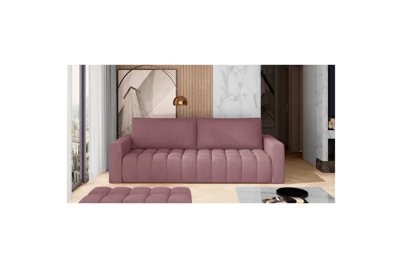 Sofa Eltap Lazaro 247x97x92 cm, Mat Velvet 63, Rosa