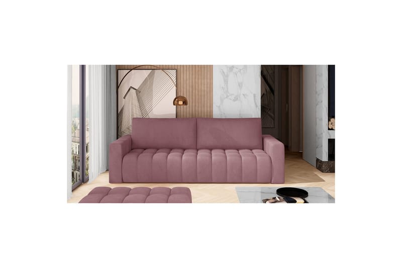 Sofa Eltap Lazaro 247x97x92 cm, Mat Velvet 63, Rosa