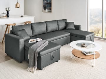 Sommen U-formet Sovesofa 123x259 cm med Oppbevaring i Stoff - Grå - Møbler - Sofaer - Sovesofaer