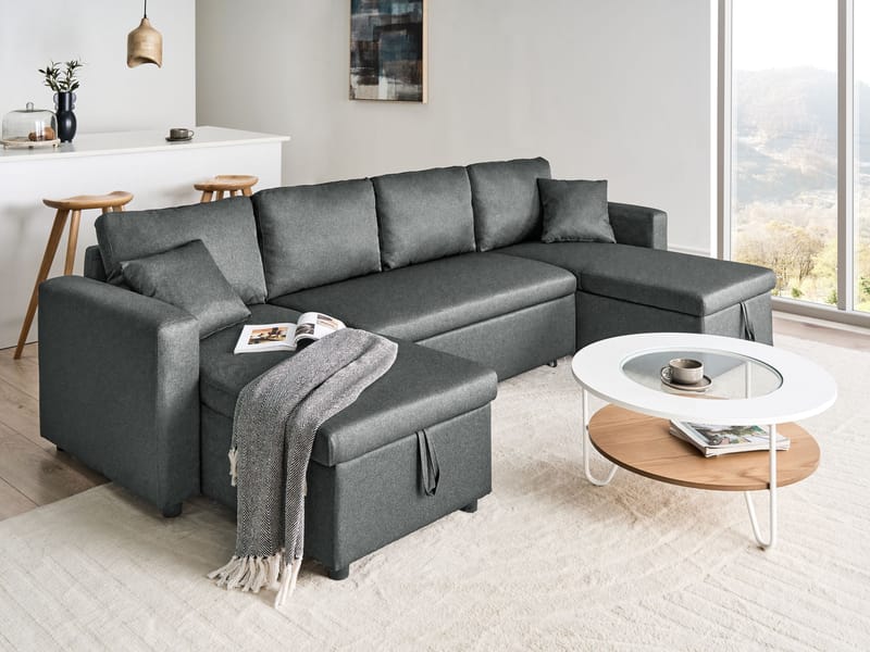 Sommen U-formet Sovesofa 123x259 cm med Oppbevaring i Stoff - Grå - Møbler - Sofaer - Sovesofaer