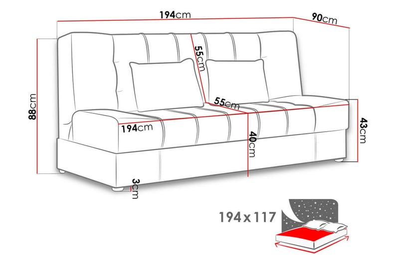 Sonia Sovesofa 194x90x88 cm - Møbler - Sofaer - Sovesofaer