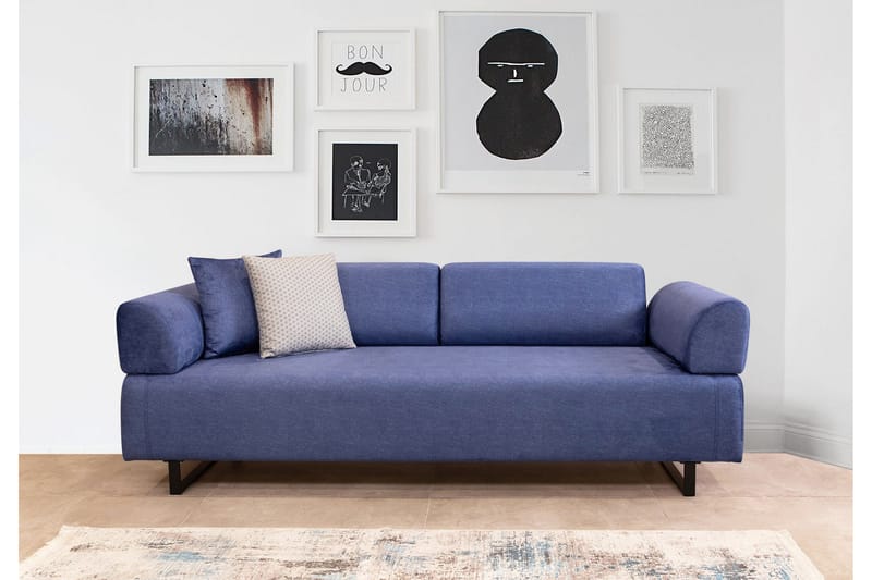 Southburn 3-seter Sovesofa 90x220 cm i Stoff med Ensidig Armlene - Blå - Møbler - Sofaer - Sovesofaer