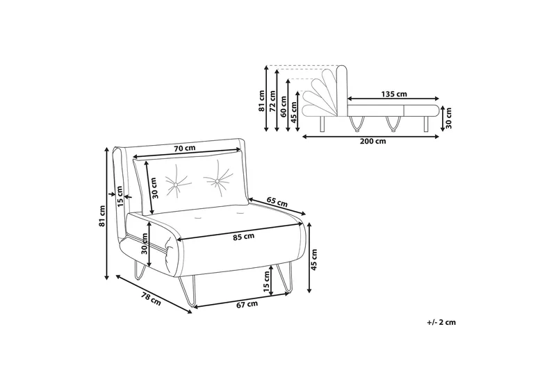 Sovesofa 1-seters Fløyel grå VESTFOLD - Grå - Møbler - Sofaer - Sovesofaer