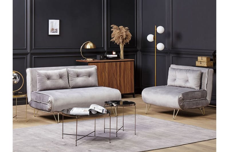 Sovesofa 1-seters Fløyel grå VESTFOLD - Grå - Møbler - Sofaer - Sovesofaer