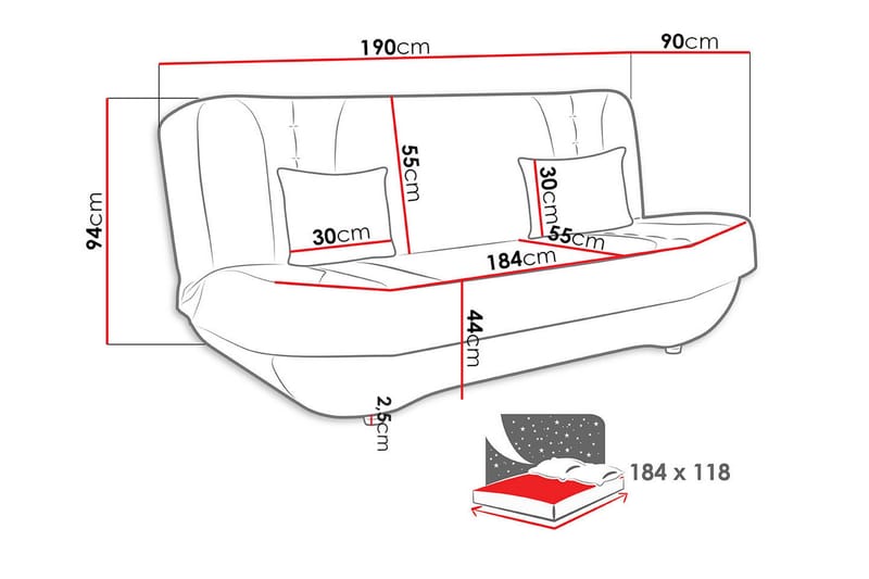 Sovesofa 2-seters 190x90 cm - Møbler - Sofaer - Sovesofaer