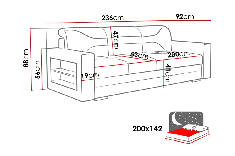 Sovesofa 236cm - Mørkegrå - M øbler - Sofaer - Sovesofaer