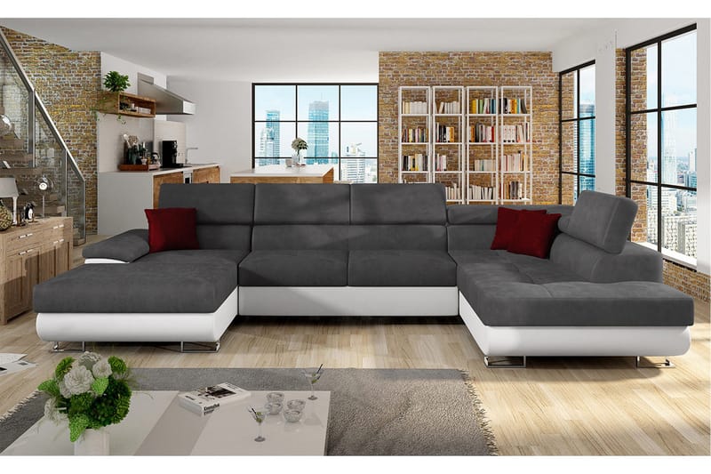 Sovesofa 4-seters U-formet 345x202 cm Høyre - Møbler - Sofaer - Sovesofaer