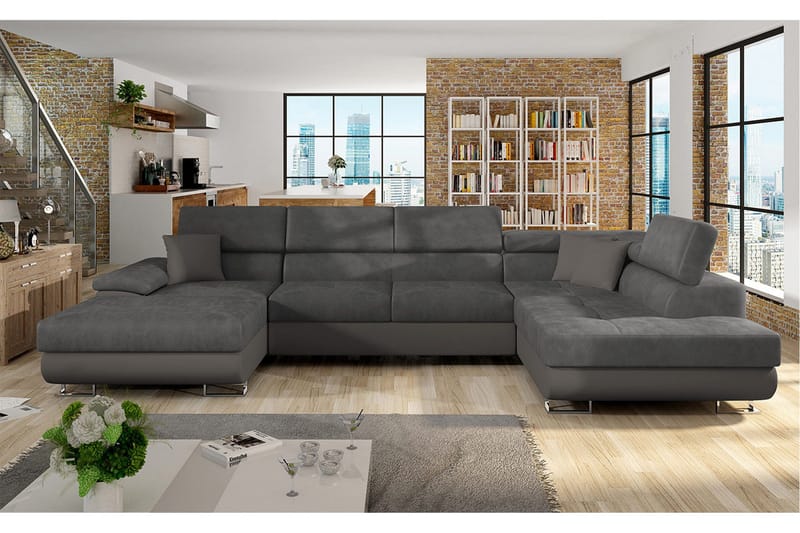 Sovesofa 4-seters U-formet 345x202 cm Høyre - Møbler - Sofaer - Sovesofaer