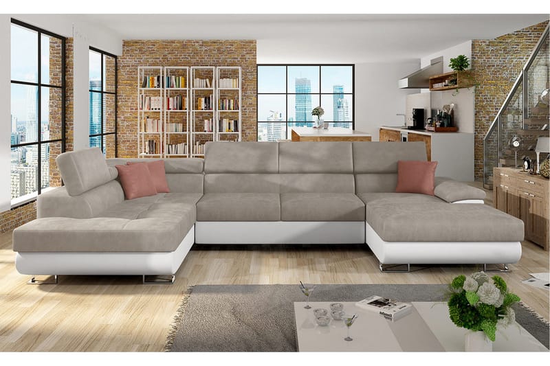 Sovesofa 4-seters U-formet 345x202 cm Venstre - Møbler - Sofaer - Sovesofaer