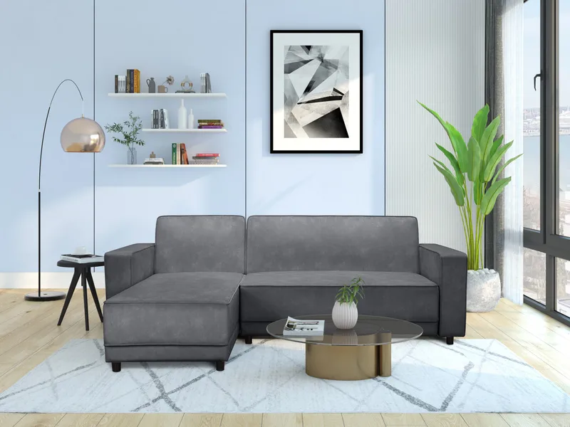 Sovesofa Allie Antrasitt, Fløyel, 82x229x154 cm - Antrasitt, Fløyel, 82x229x154 cm - Møbler - Sofaer - Sovesofaer