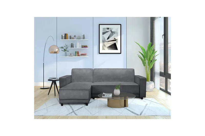 Sovesofa Allie Antrasitt, Fløyel, 82x229x154 cm - Antrasitt, Fløyel, 82x229x154 cm - Møbler - Sofaer - Sovesofaer