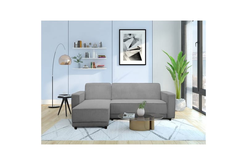 Sovesofa Allie Grå, Cordoroy, 82x229x154 cm - Grå, Cordoroy, 82x229x154 cm - Møbler - Sofaer - Sovesofaer