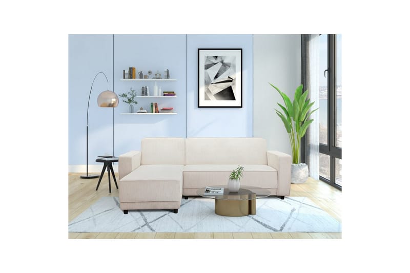 Sovesofa Allie Krem, Cordoroy, 82x229x154 cm - Krem, Cordoroy, 82x229x154 cm - Møbler - Sofaer - Sovesofaer