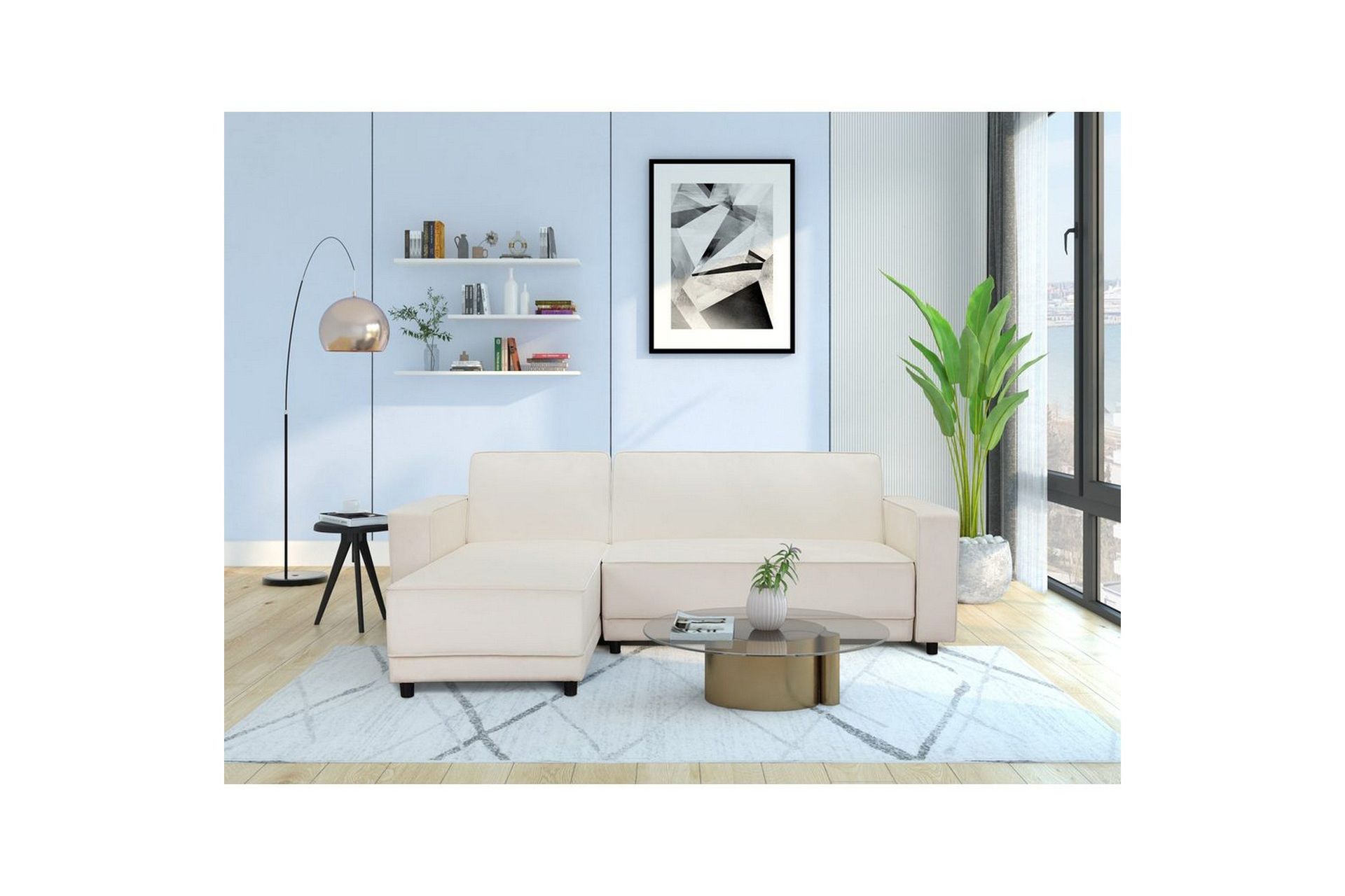 Sovesofa Allie Krem, Fløyel, 82x229x154 cm - Krem, Fløyel, 82x229x154 cm