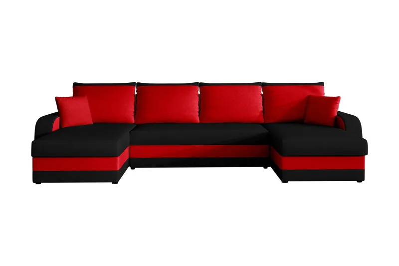 Alvared 4-seters Sovesofa med Dobbeldivan med Oppbevaring, Svart/Rød