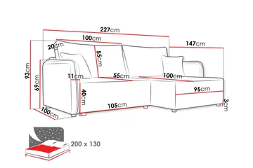 Chandru Sovesofa med Sjeselong 3-seter - Svart - Møbler - Sofaer - Sovesofaer - Sovesofa divan