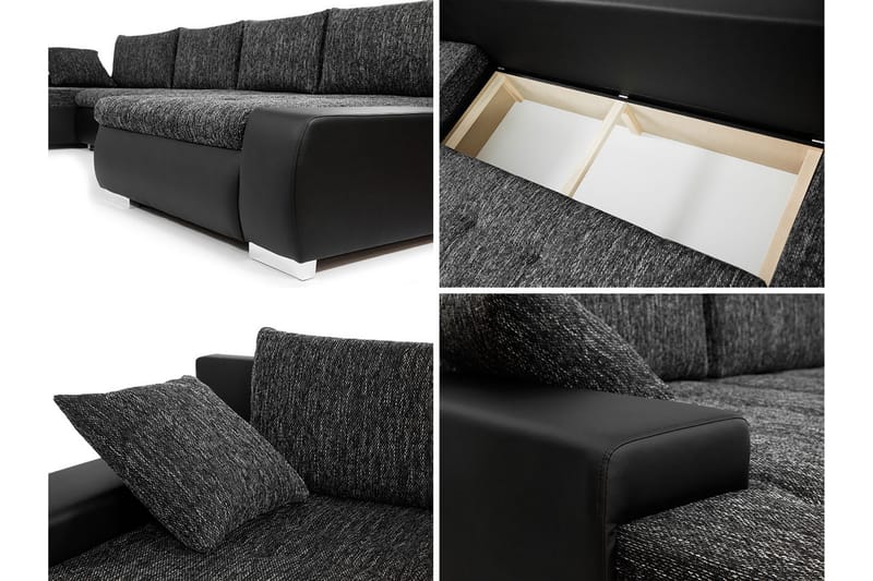 Cillo Sovesofa Dobbeldivan 4-seters 340x140 cm U-formet - Grå - Møbler - Sofaer - Sovesofaer - Sovesofa divan