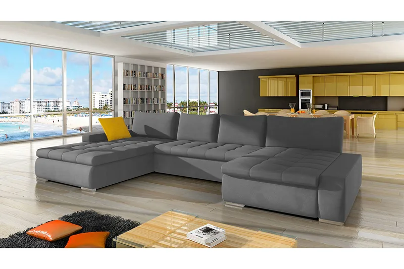 Cillo Sovesofa Dobbeldivan 4-seters 340x140 cm U-formet - Grå - Møbler - Sofaer - Sovesofaer - Sovesofa divan