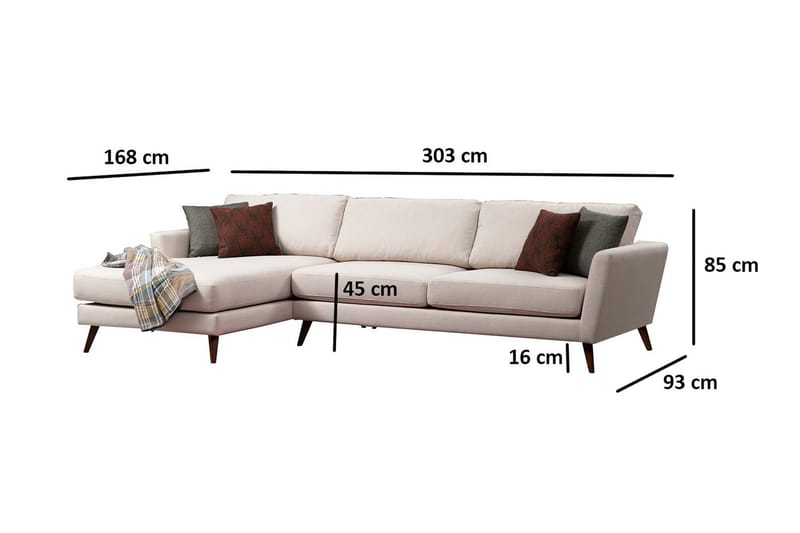 Gajanejos 5-seter Venstrevendt L-formet Sovesofa 93x273 cm i Fløyel - Beige - Møbler - Sofaer - Sovesofaer - Sovesofa divan