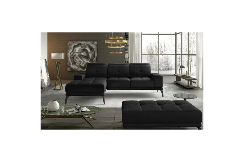 Hjørnesofa Eltap Torrense 265x175x98 cm, Mat Velvet 99, Svart, Venstre