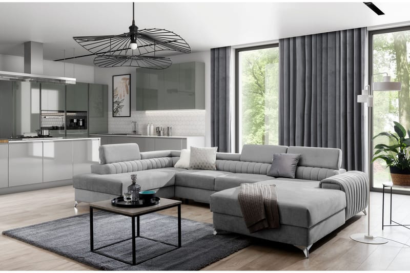 Kamran Sovesofa m. Divan og Sjeselong med Oppbevaring - Grå - Møbler - Sofaer - Sovesofaer - Sovesofa divan